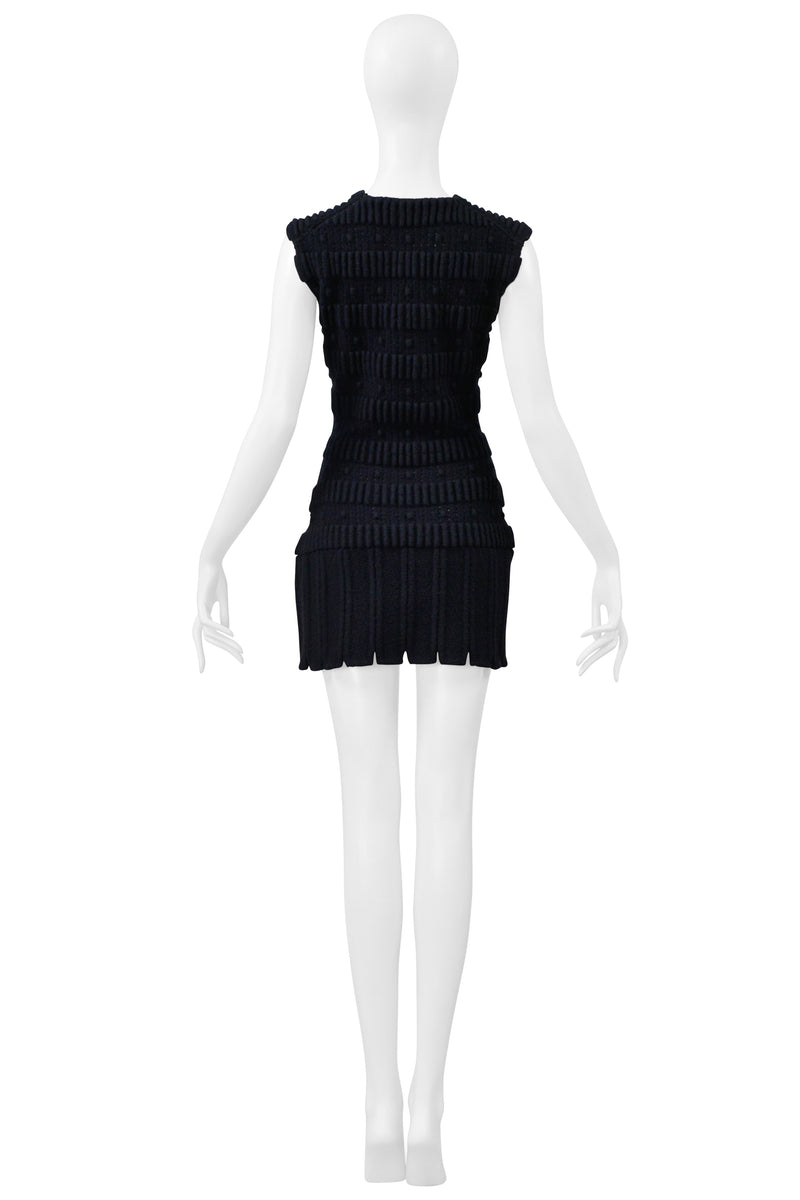 ALAIA BLACK WOOL FANCY KNIT ARMOR MINI DRESS