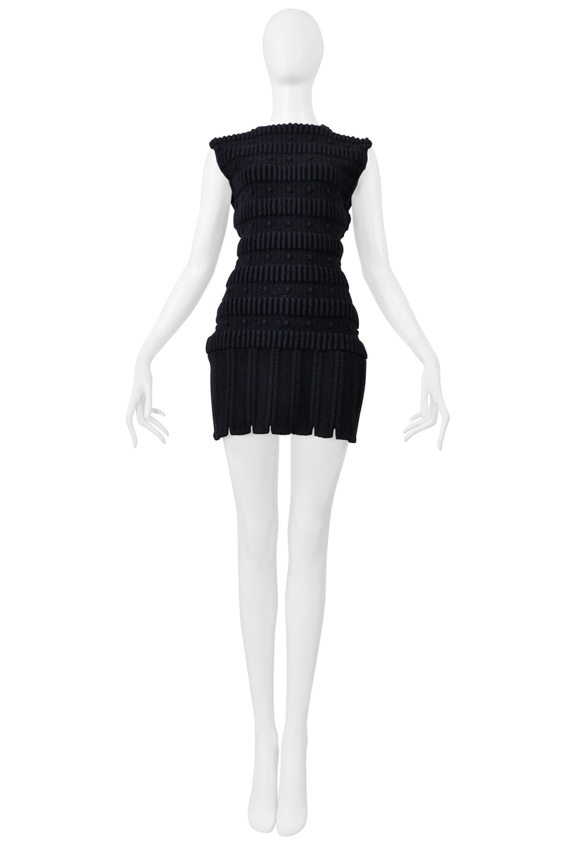 ALAIA BLACK WOOL FANCY KNIT ARMOR MINI DRESS