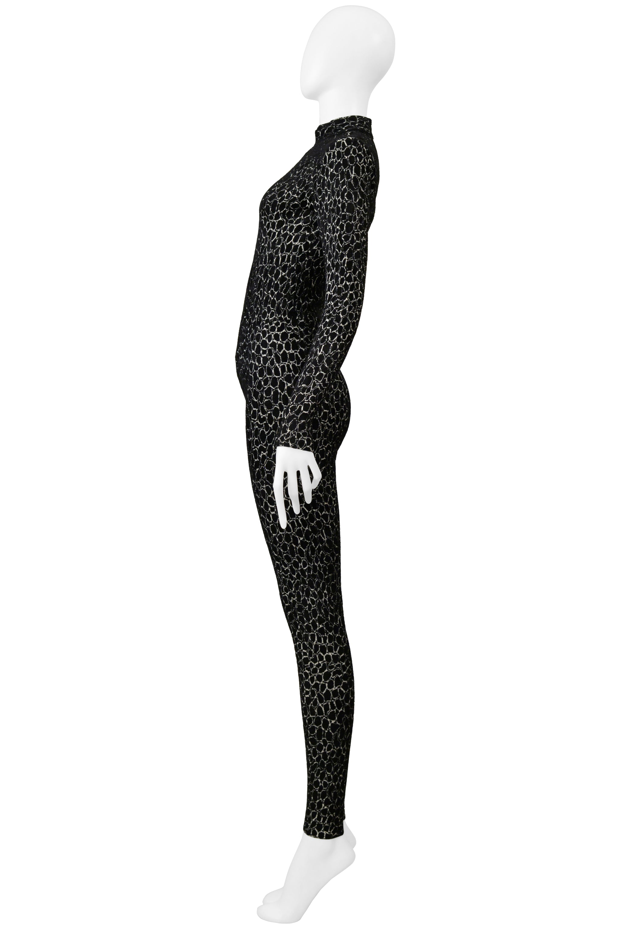 ALAIA BLACK AND WHITE ABSTRACT PRINT CHENILLE CATSUIT