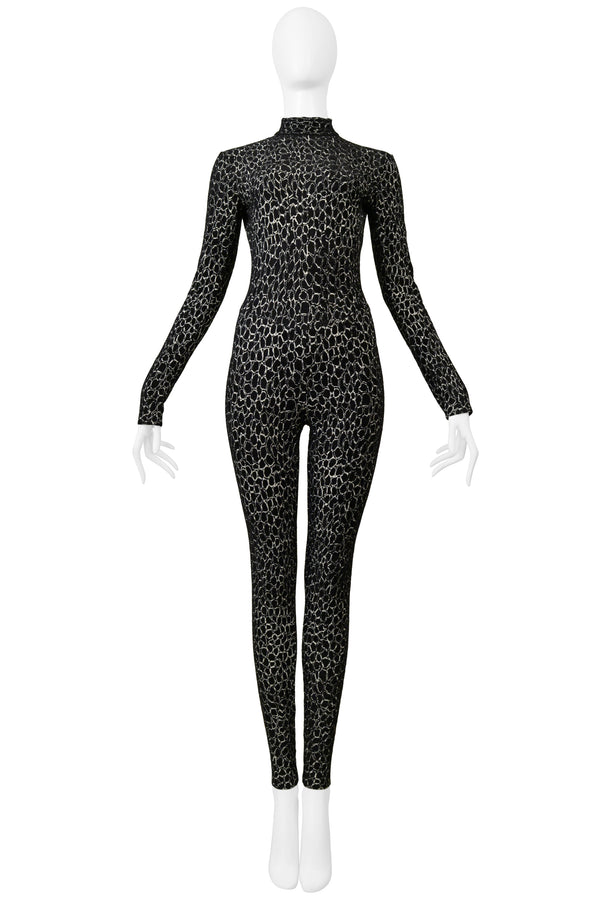 ALAIA BLACK AND WHITE ABSTRACT PRINT CHENILLE CATSUIT