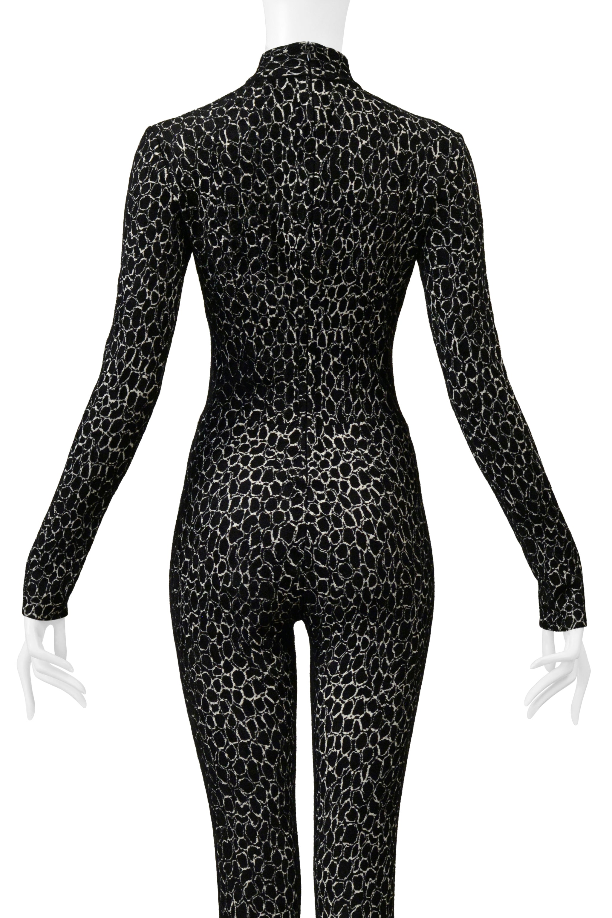 ALAIA BLACK AND WHITE ABSTRACT PRINT CHENILLE CATSUIT
