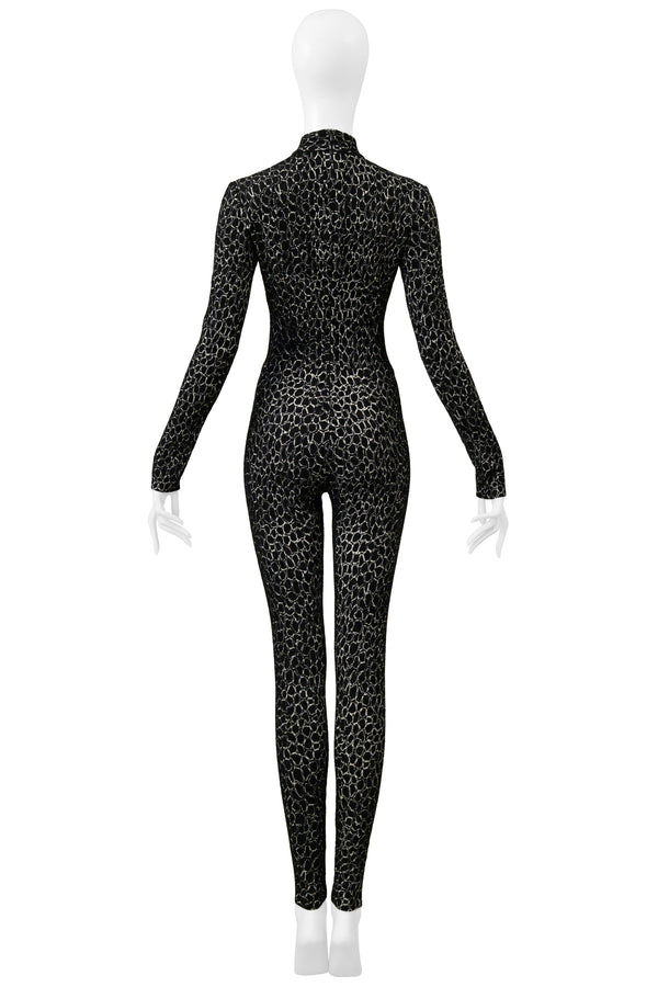 ALAIA BLACK AND WHITE ABSTRACT PRINT CHENILLE CATSUIT