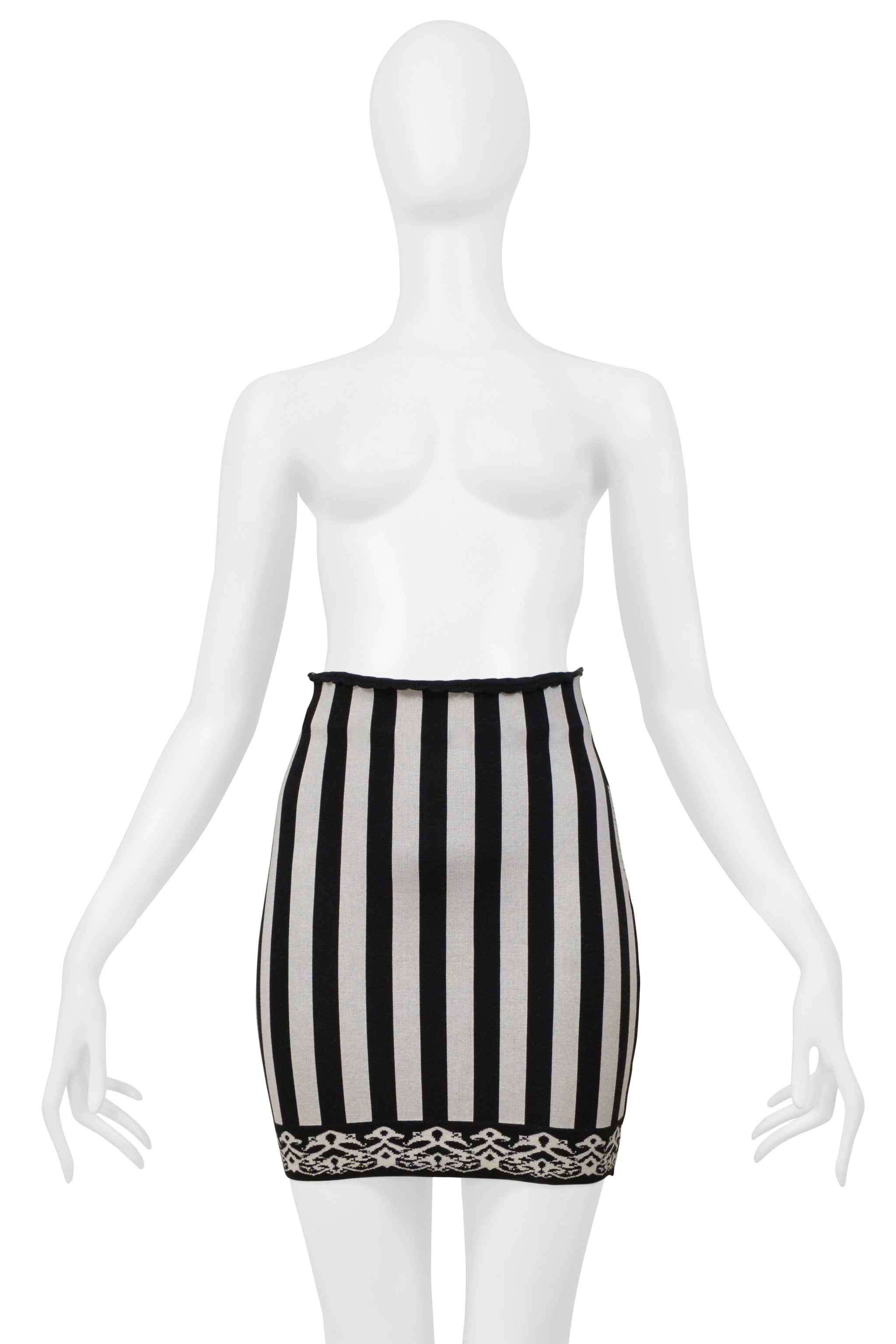 ALAIA ICONIC BLACK AND WHITE STRIPE SKIRT 1992