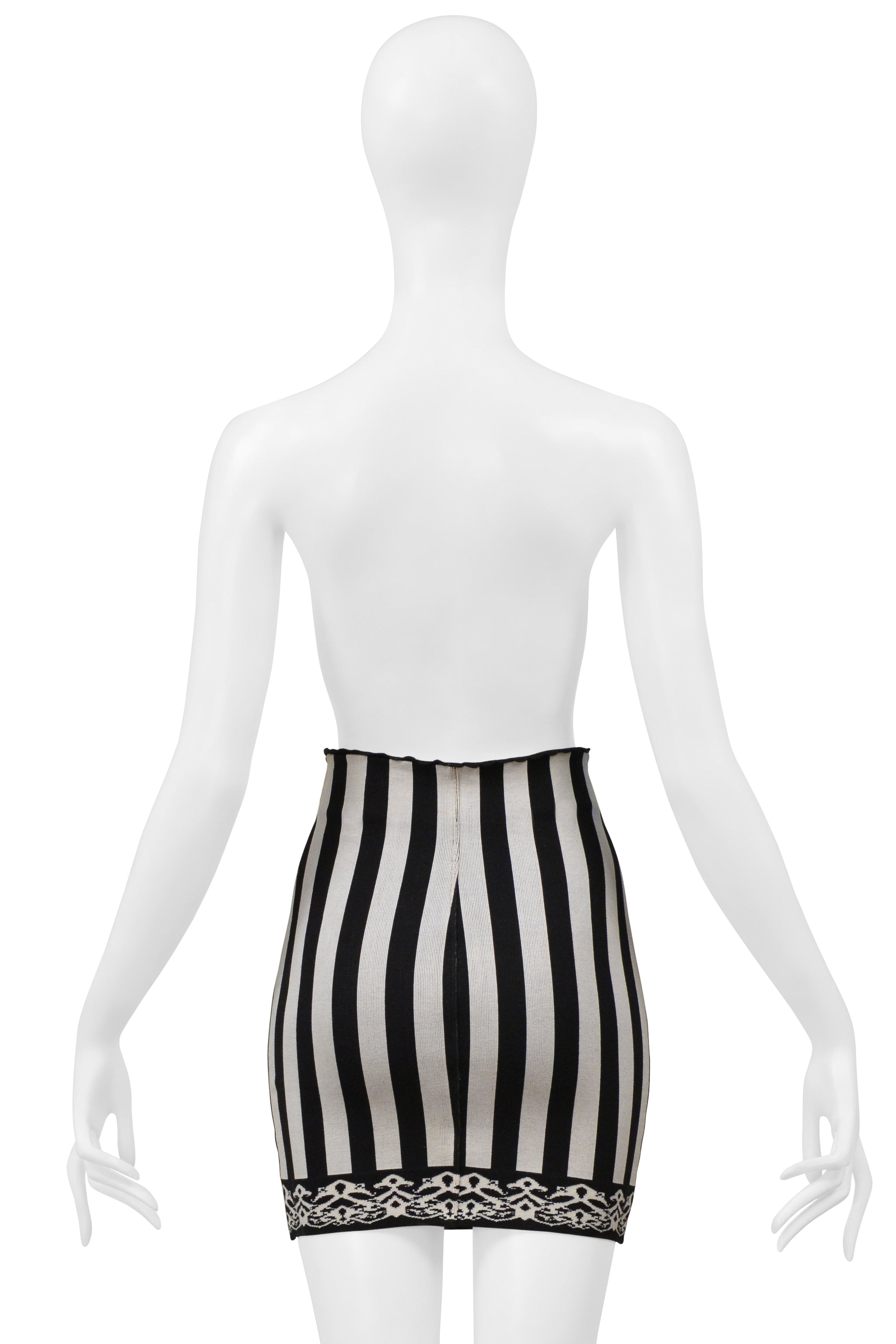 ALAIA ICONIC BLACK AND WHITE STRIPE SKIRT 1992