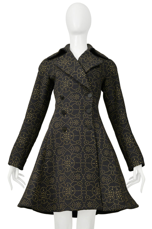 ALAIA BLACK COAT WITH METALLIC GOLD EMBROIDERY