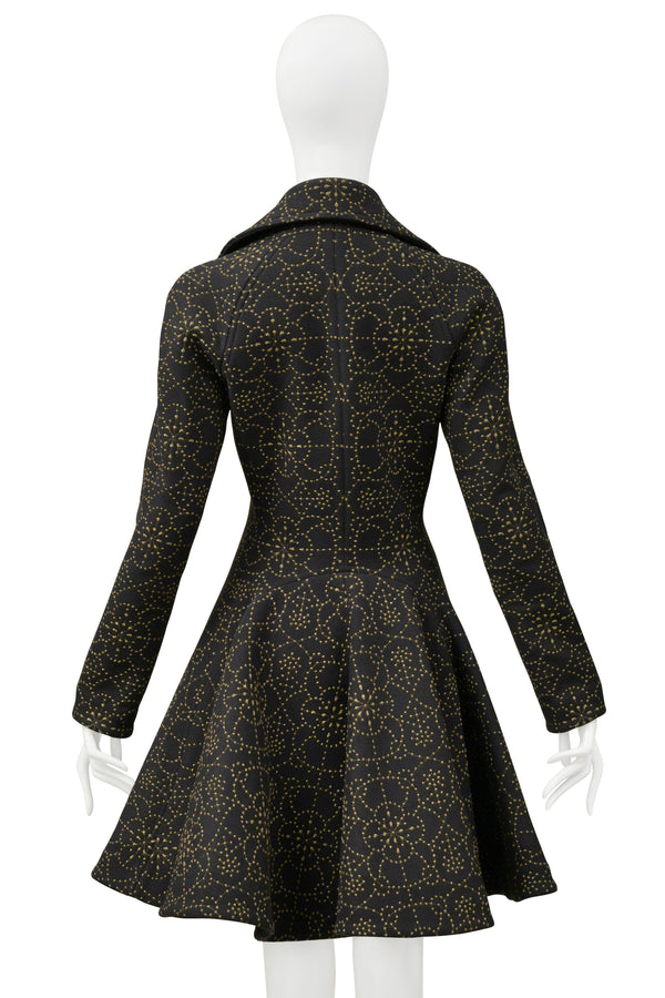 ALAIA BLACK COAT WITH METALLIC GOLD EMBROIDERY