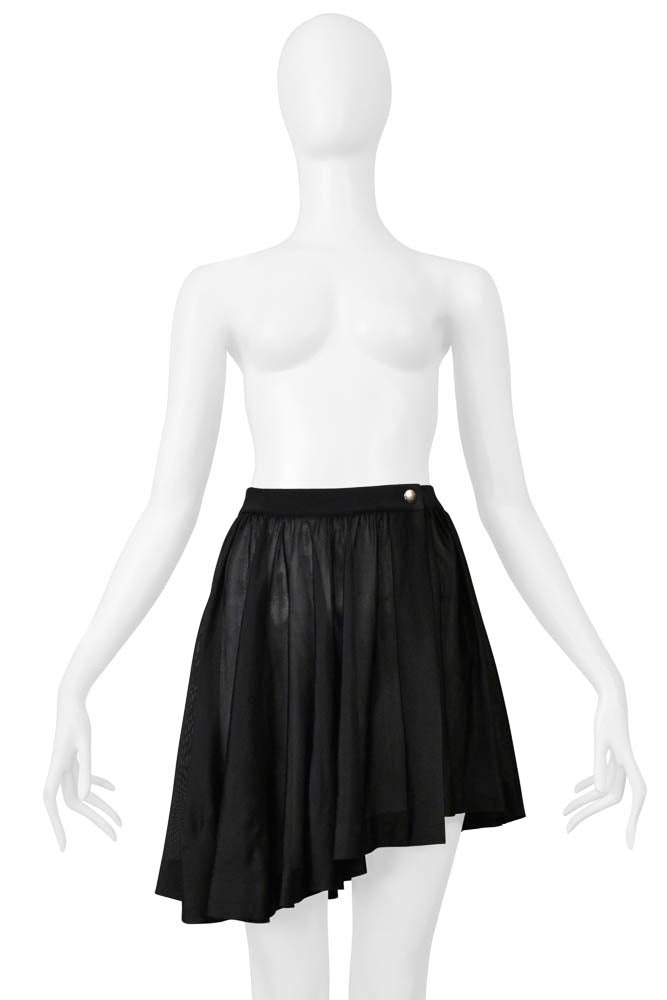 ALAIA BLACK JERSEY SNAP FRONT ASYMMETRICAL MINI SKIRT