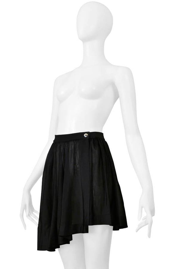 ALAIA BLACK JERSEY SNAP FRONT ASYMMETRICAL MINI SKIRT