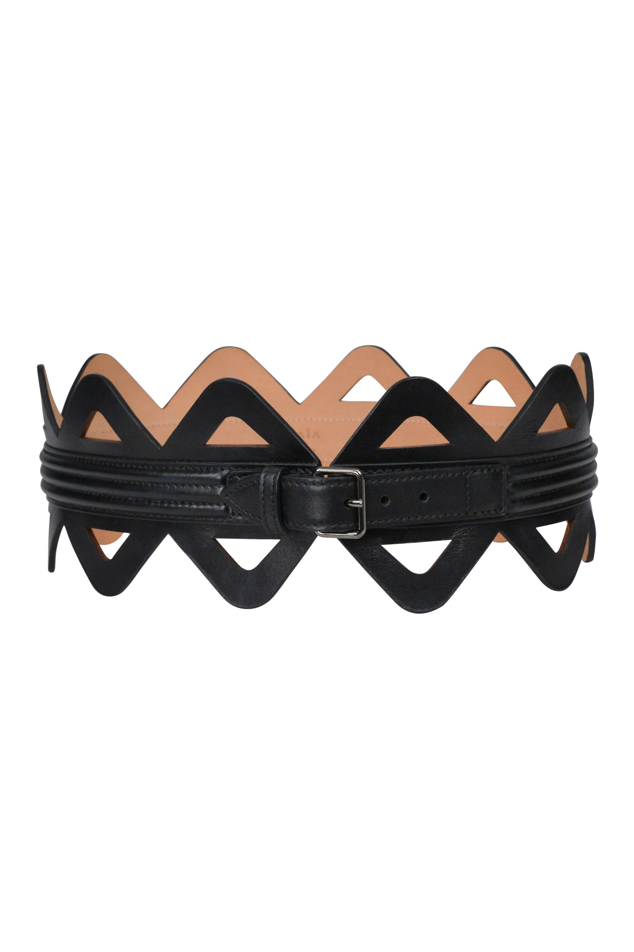 ALAIA BLACK LEATHER LATTICE CORSET BELT