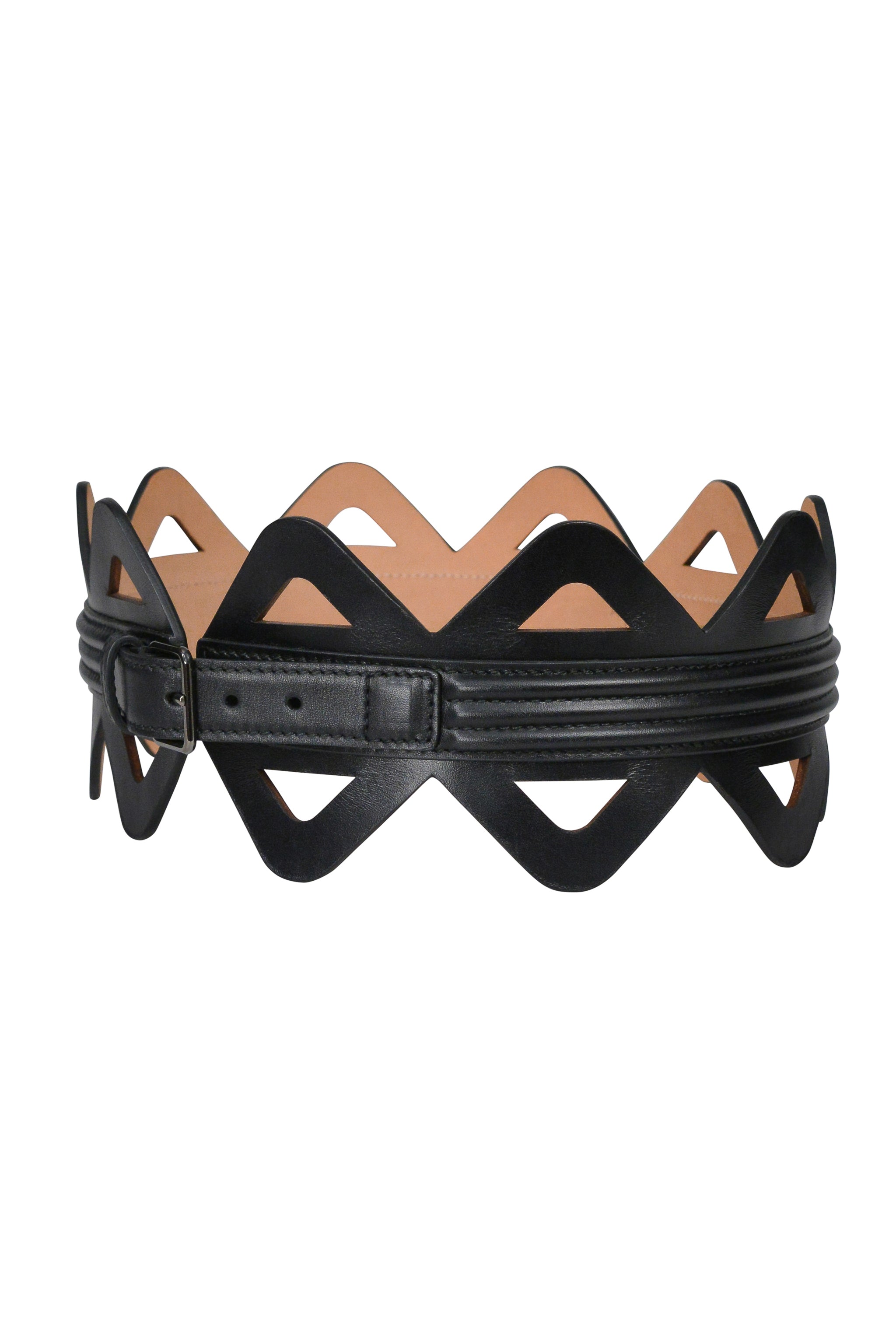 ALAIA BLACK LEATHER LATTICE CORSET BELT
