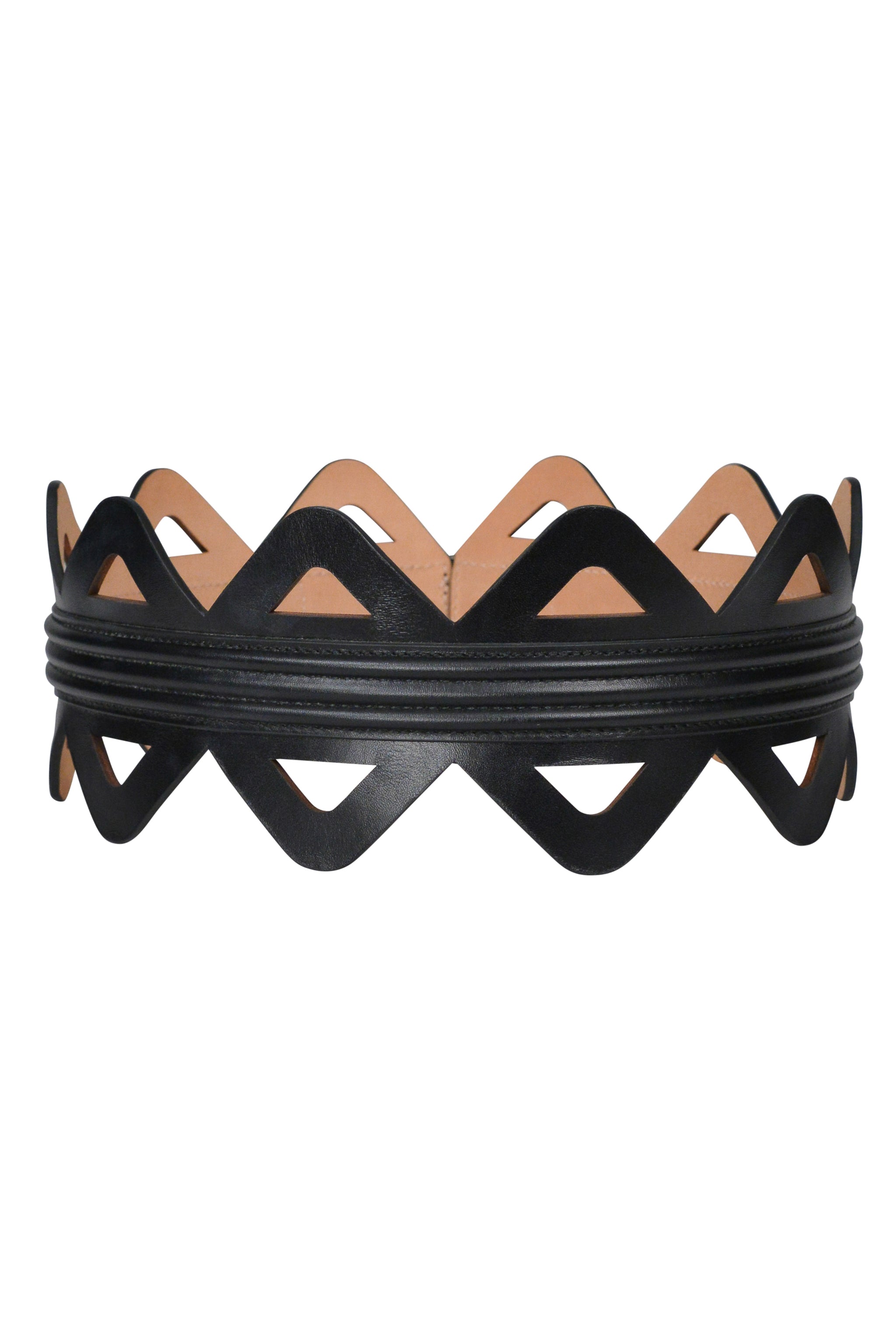 ALAIA BLACK LEATHER LATTICE CORSET BELT