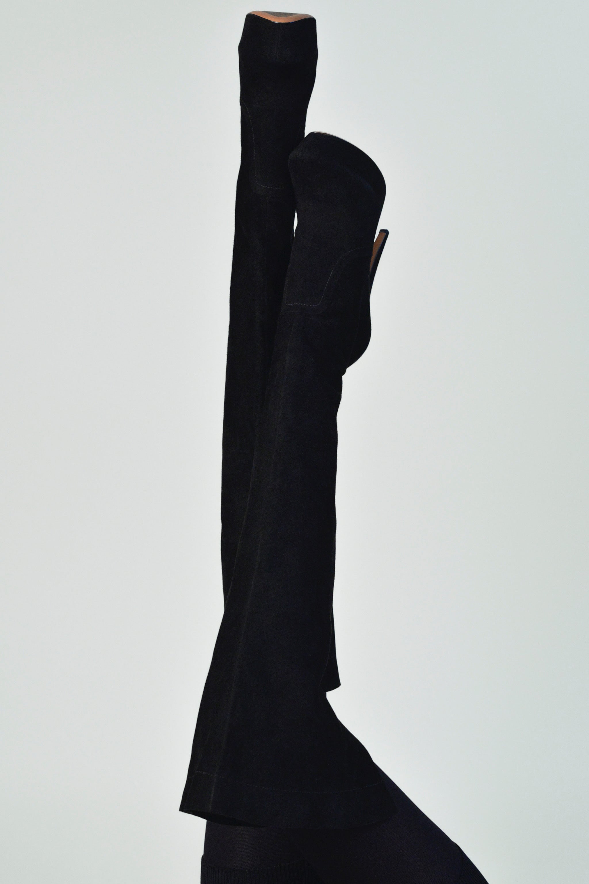 ALAIA BLACK SUEDE THIGH HIGH PLATFORM BOOTS