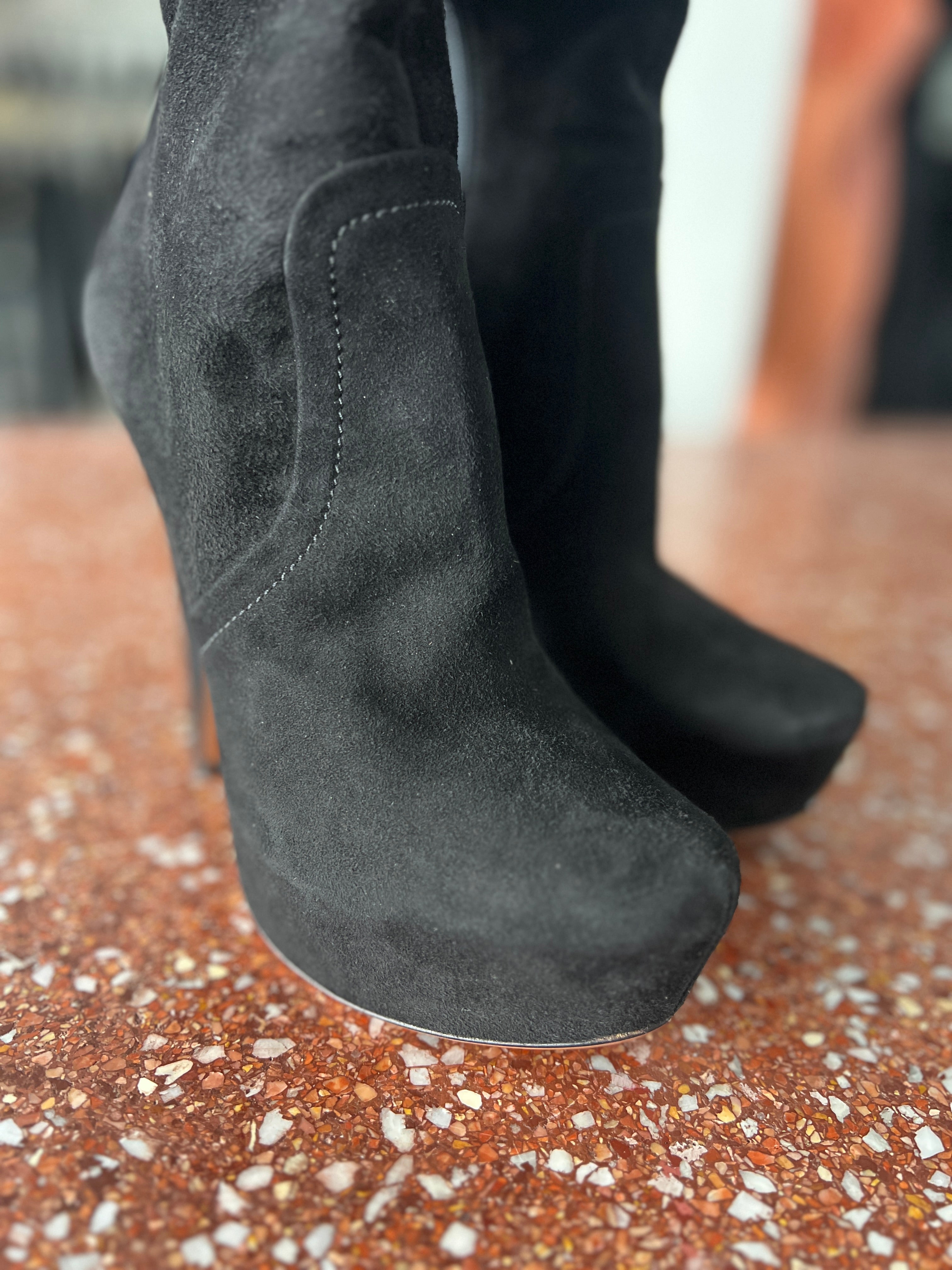 ALAIA BLACK SUEDE THIGH HIGH PLATFORM BOOTS