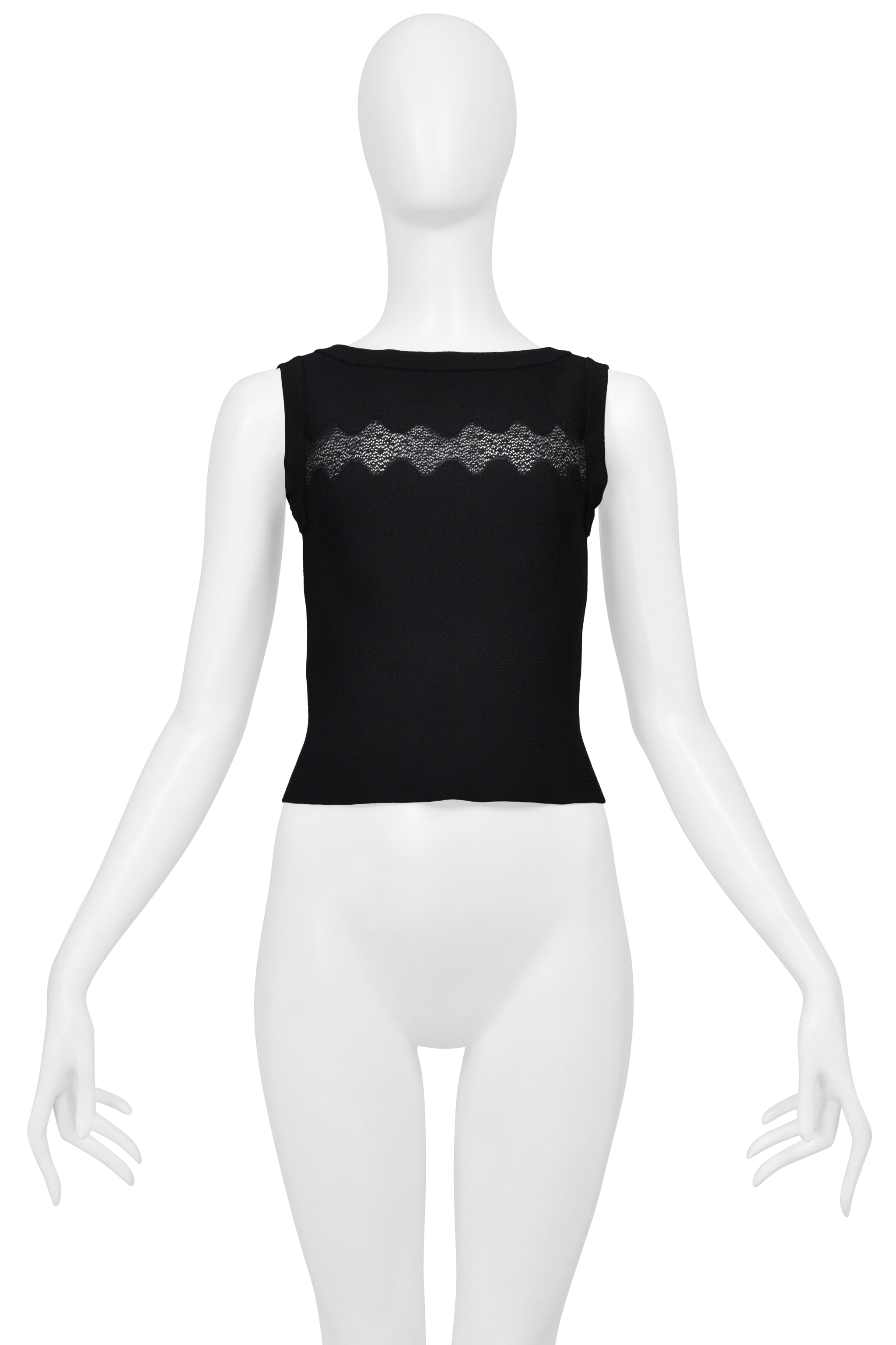 ALAIA BLACK TOP WITH SHEER KNIT DETAILING