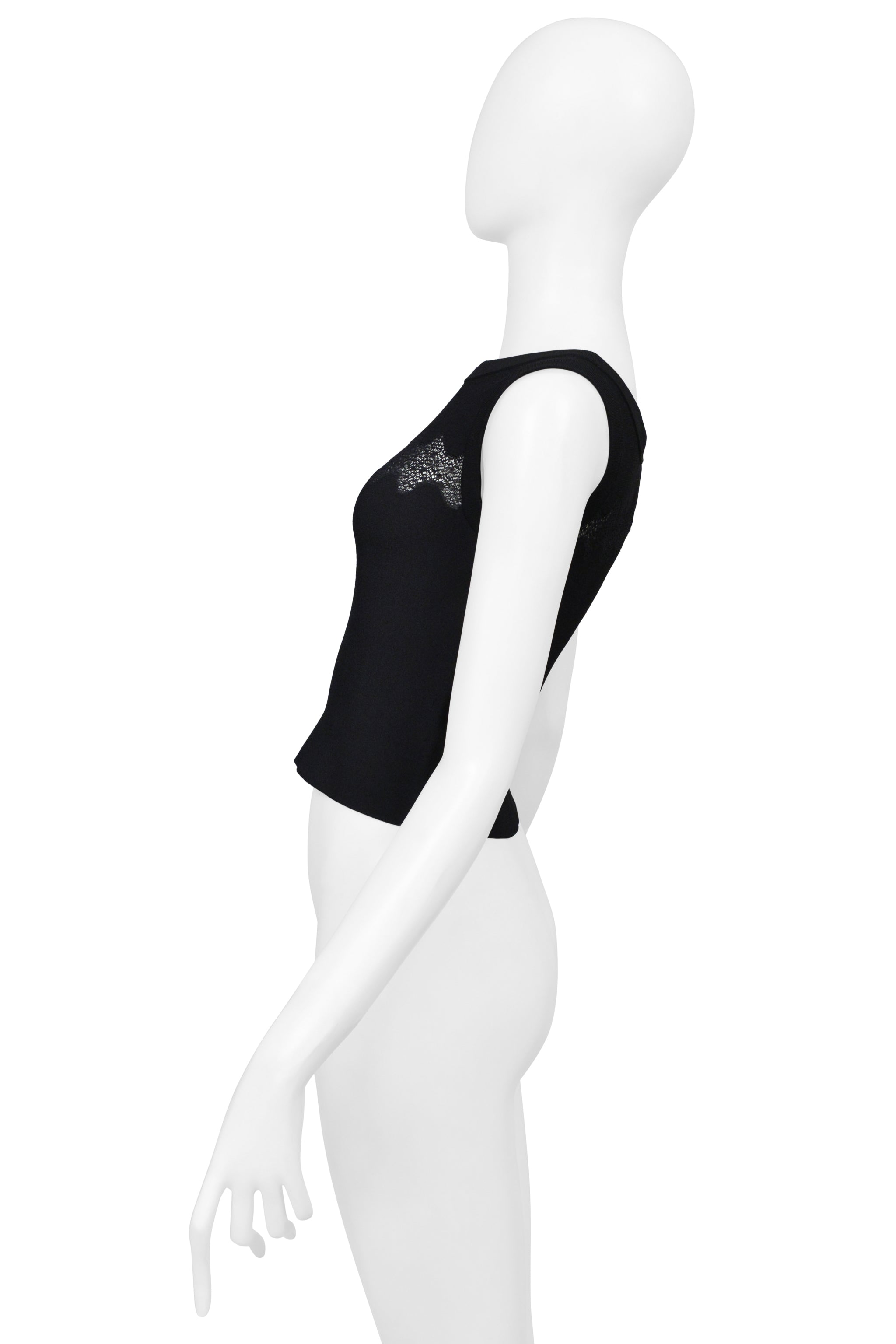 ALAIA BLACK TOP WITH SHEER KNIT DETAILING