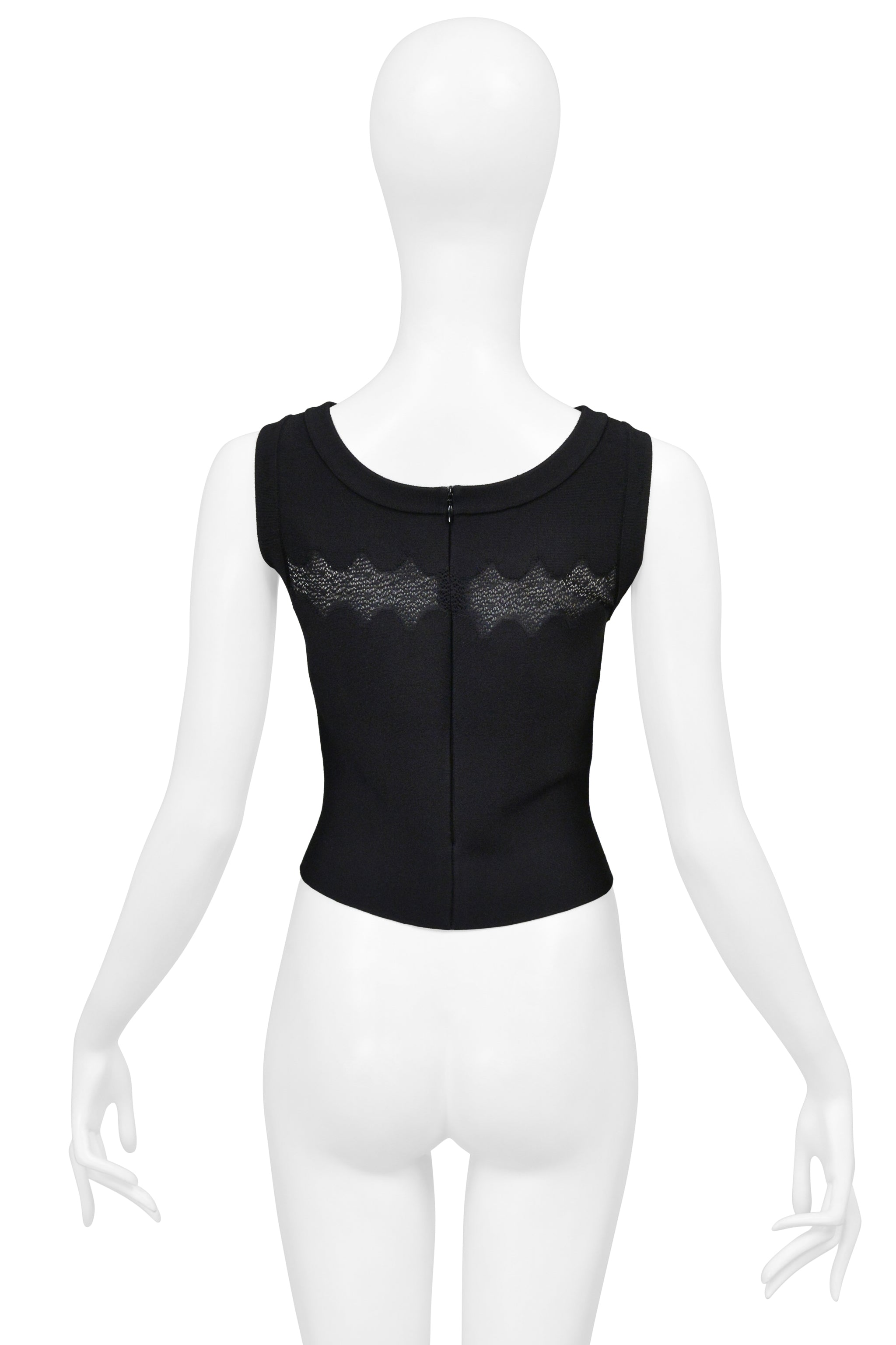 ALAIA BLACK TOP WITH SHEER KNIT DETAILING