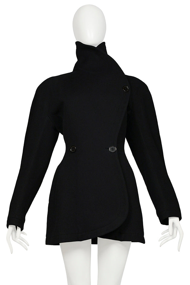 ALAIA BLACK WOOL ARCHITECTURAL JACKET