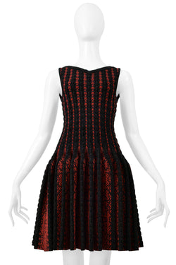 ALAIA BLACK & RED FANCY CHENILLE SWEETHEART DRESS