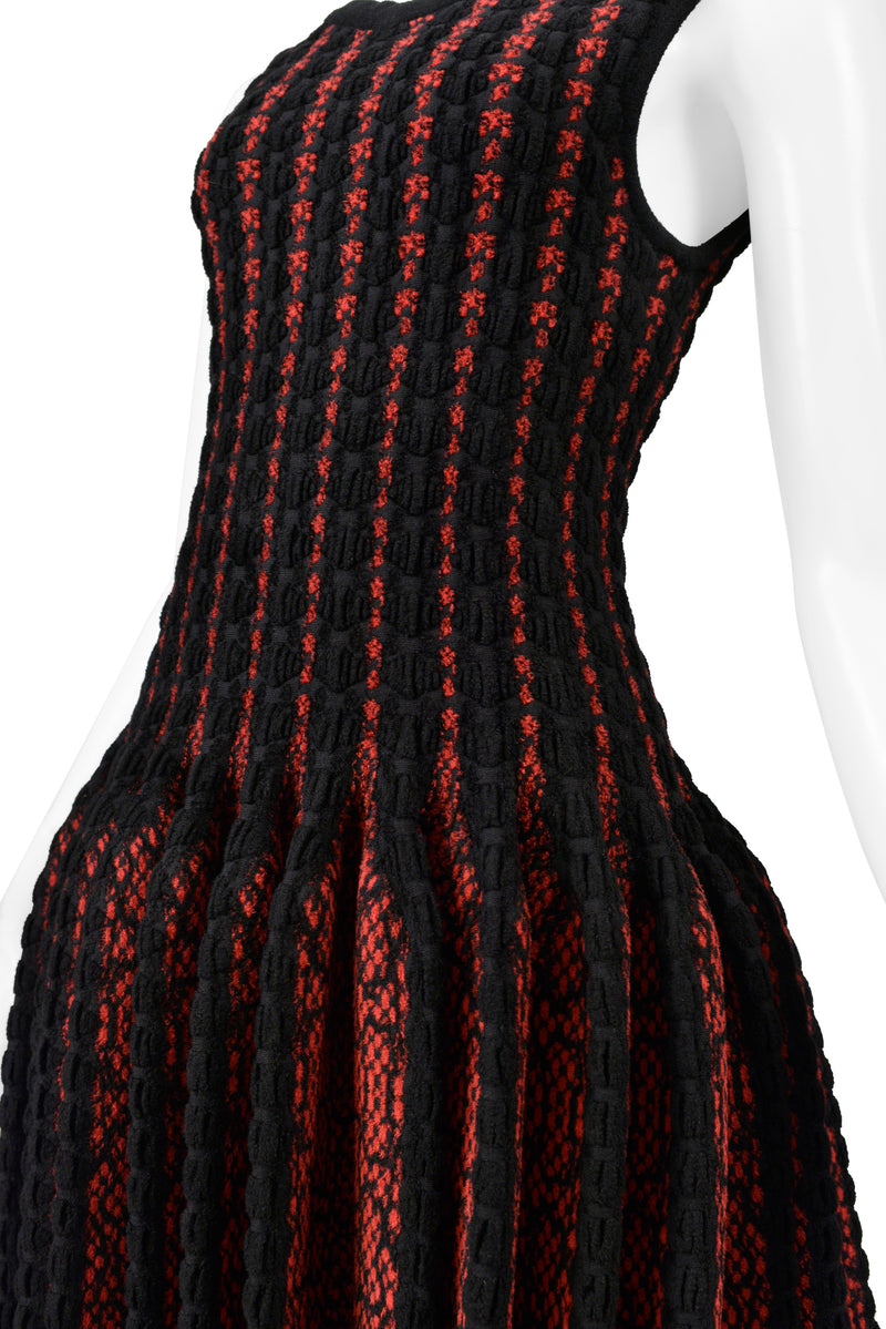 ALAIA BLACK & RED FANCY CHENILLE SWEETHEART DRESS