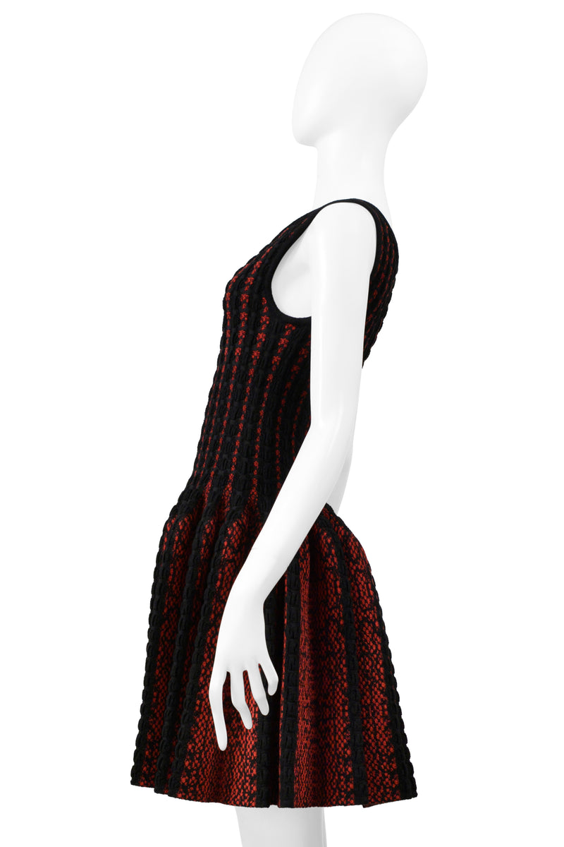 ALAIA BLACK & RED FANCY CHENILLE SWEETHEART DRESS