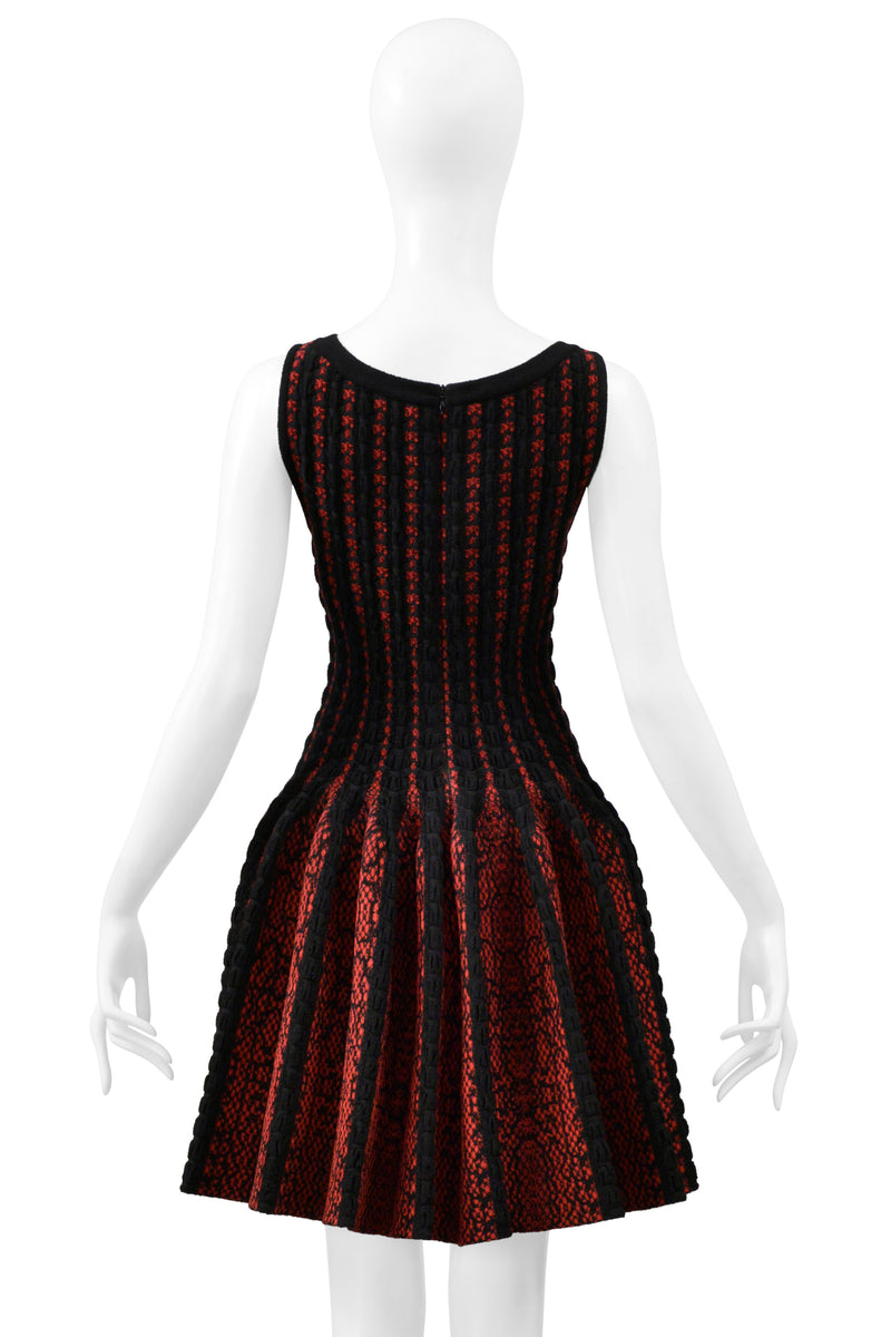 ALAIA BLACK & RED FANCY CHENILLE SWEETHEART DRESS