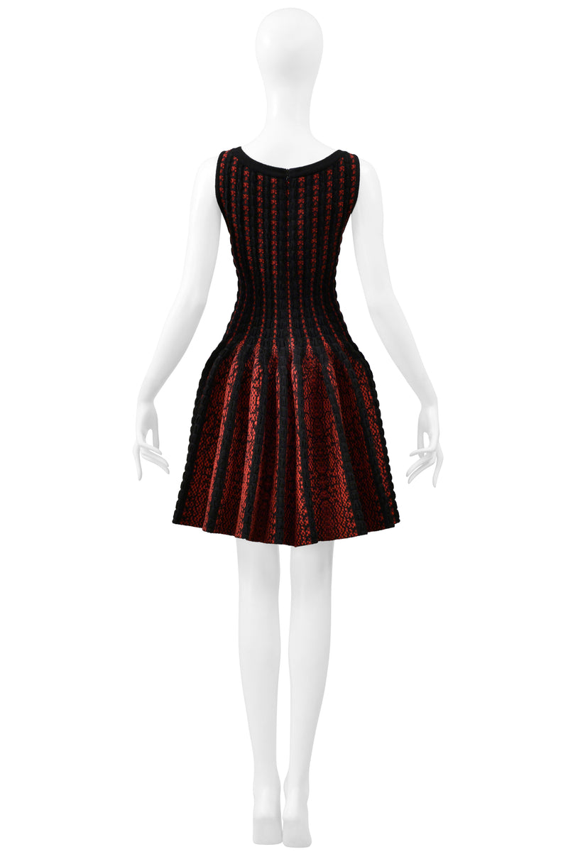 ALAIA BLACK & RED FANCY CHENILLE SWEETHEART DRESS