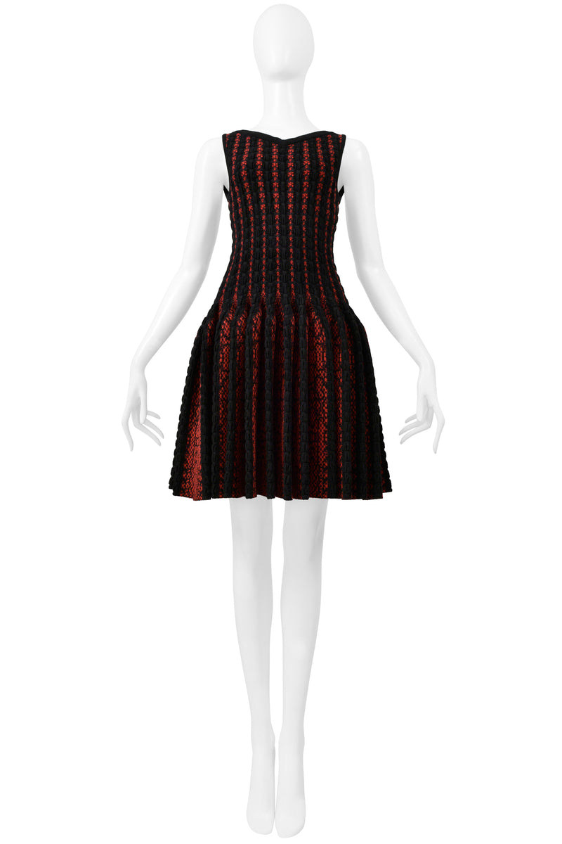 ALAIA BLACK & RED FANCY CHENILLE SWEETHEART DRESS