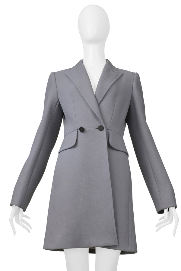 ALAIA BLUE GREY TAILORED COAT WITH BLACK BUTTONS