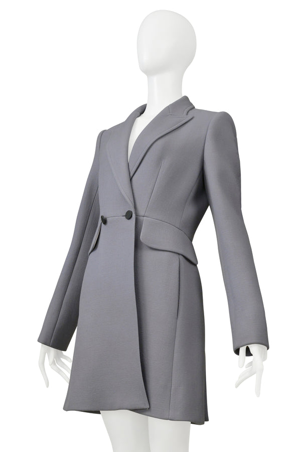 ALAIA BLUE GREY TAILORED COAT WITH BLACK BUTTONS