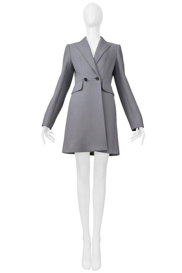 ALAIA BLUE GREY TAILORED COAT WITH BLACK BUTTONS