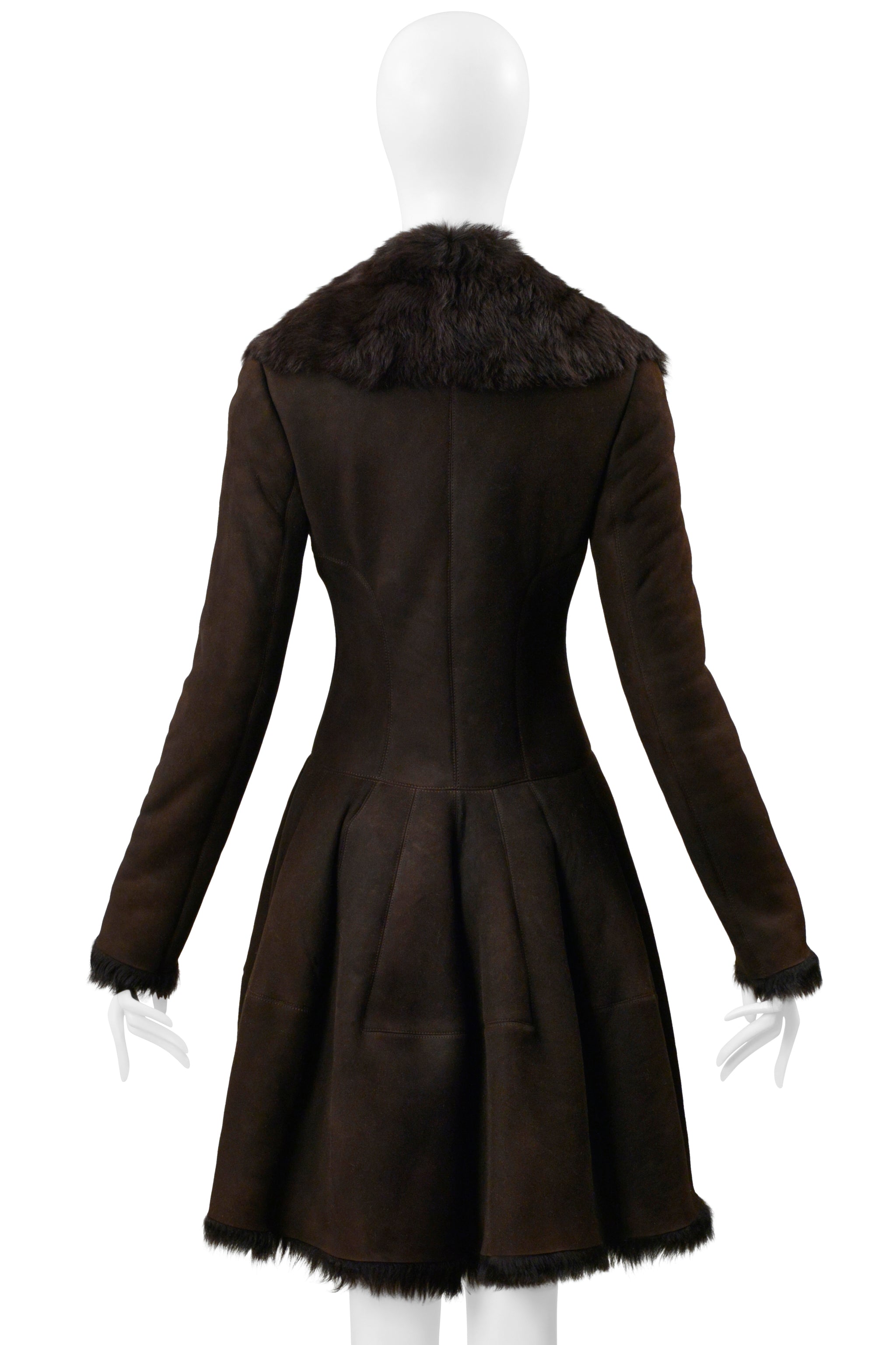 ALAIA BROWN DOUBLE BREASTED SUEDE COAT WITH FUR INTERIOR - AS IS