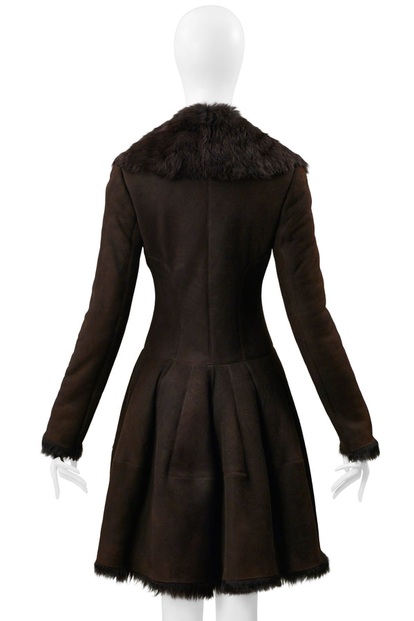ALAIA BROWN DOUBLE BREASTED SUEDE COAT WITH FUR INTERIOR