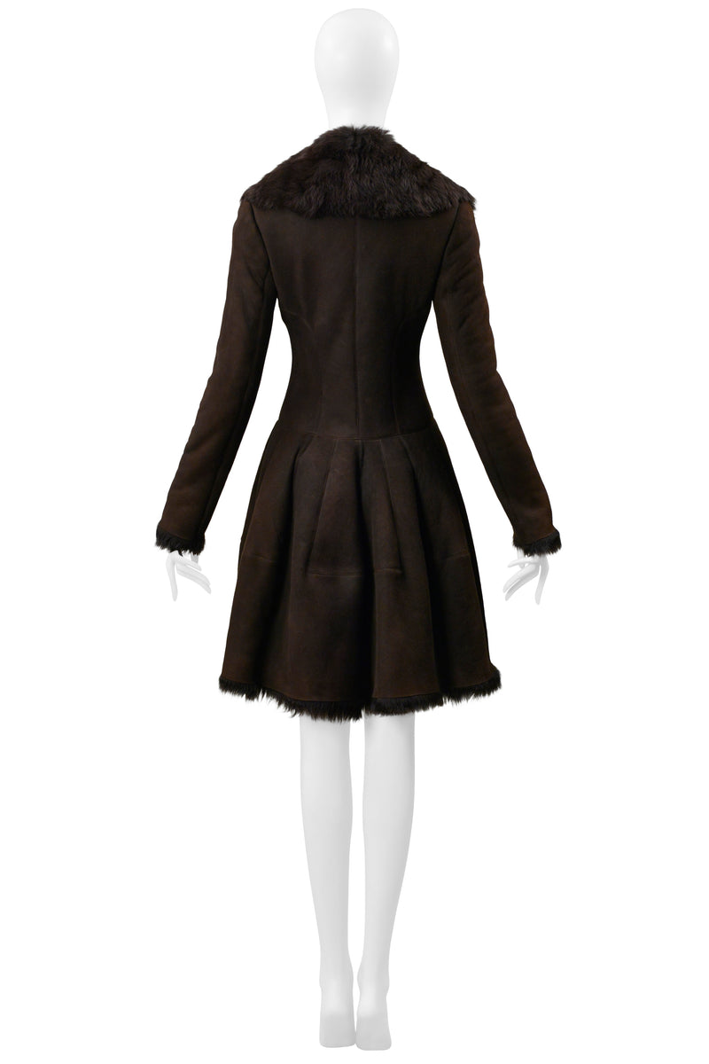 ALAIA BROWN DOUBLE BREASTED SUEDE COAT WITH FUR INTERIOR