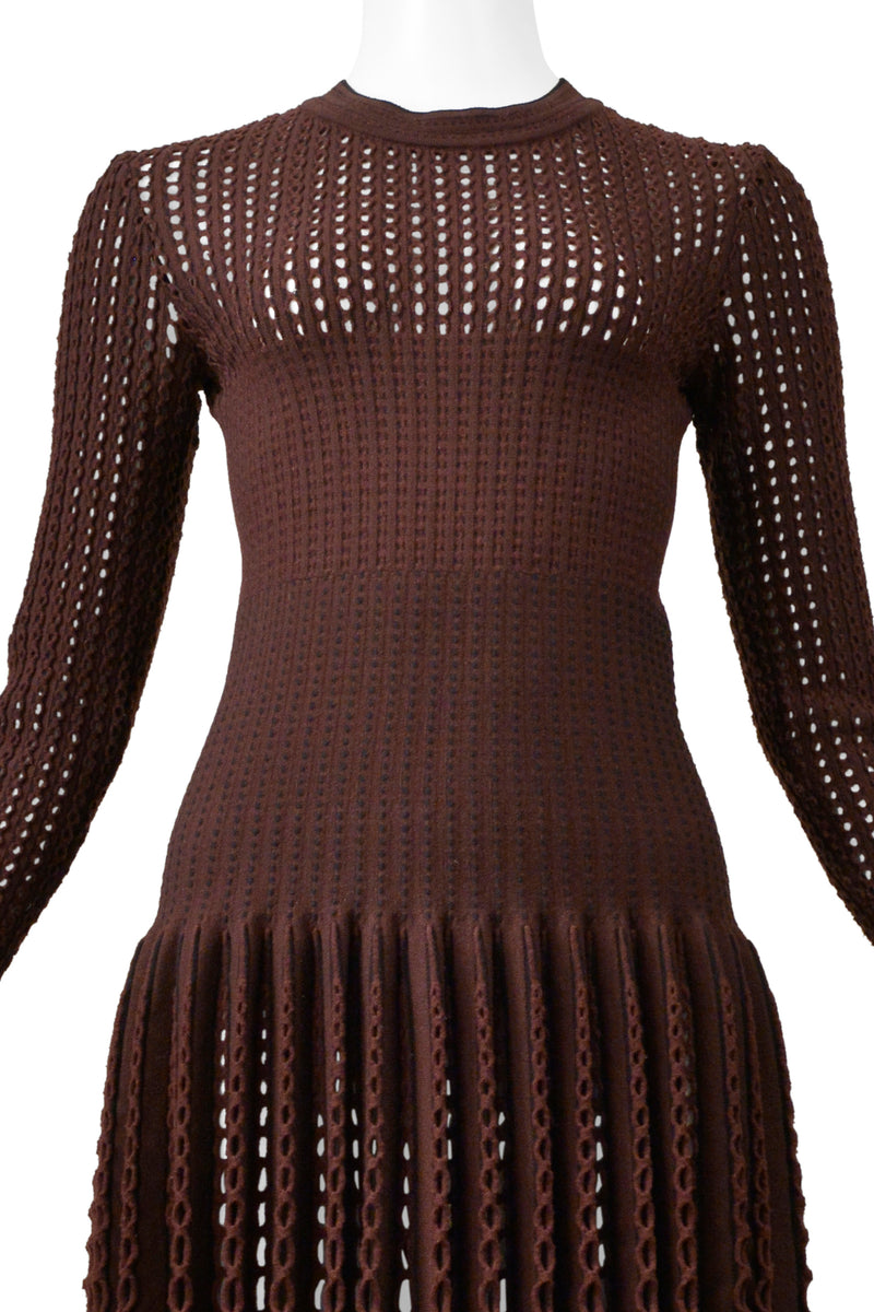 ALAIA BROWN LASER CUT FANCY KNIT DRESS