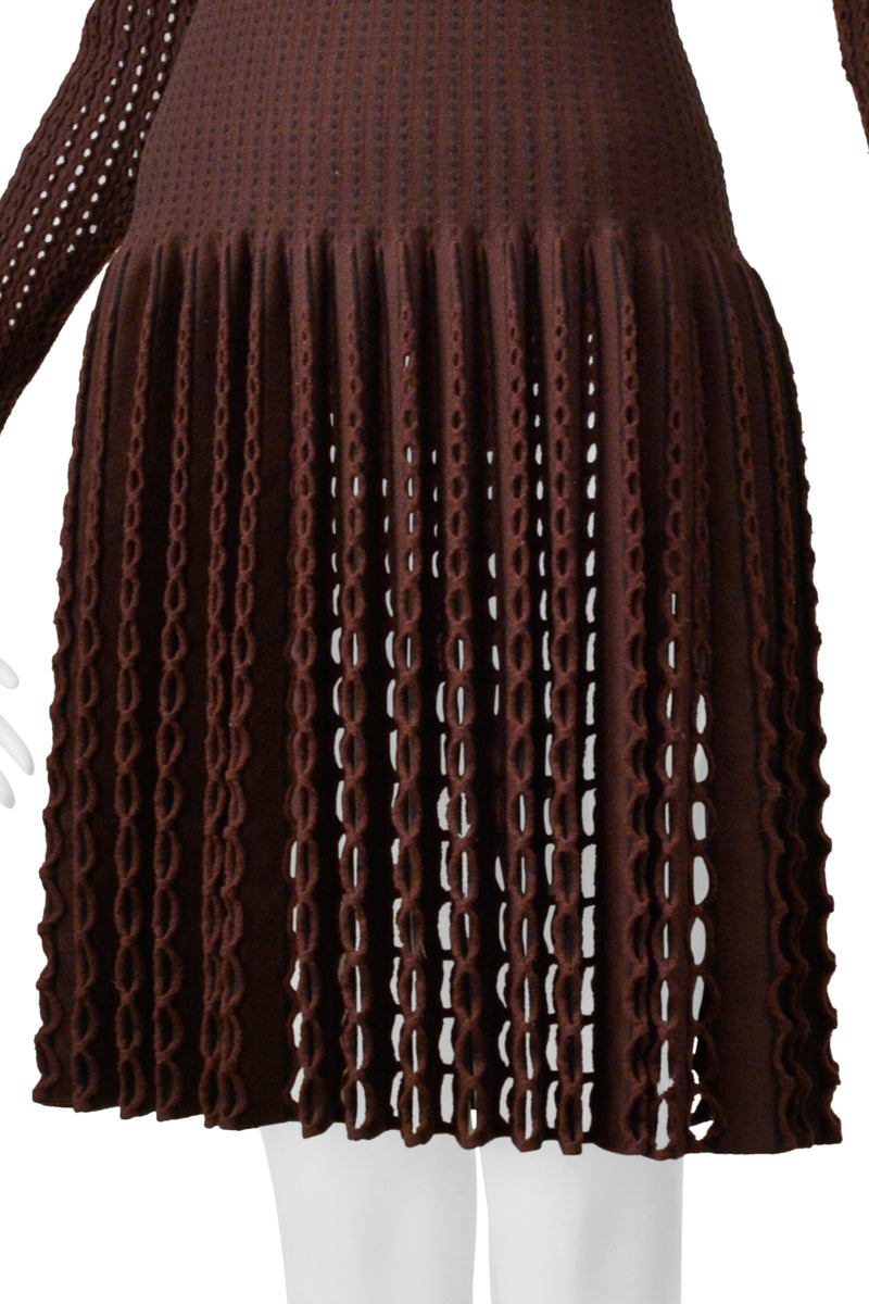 ALAIA BROWN LASER CUT FANCY KNIT DRESS