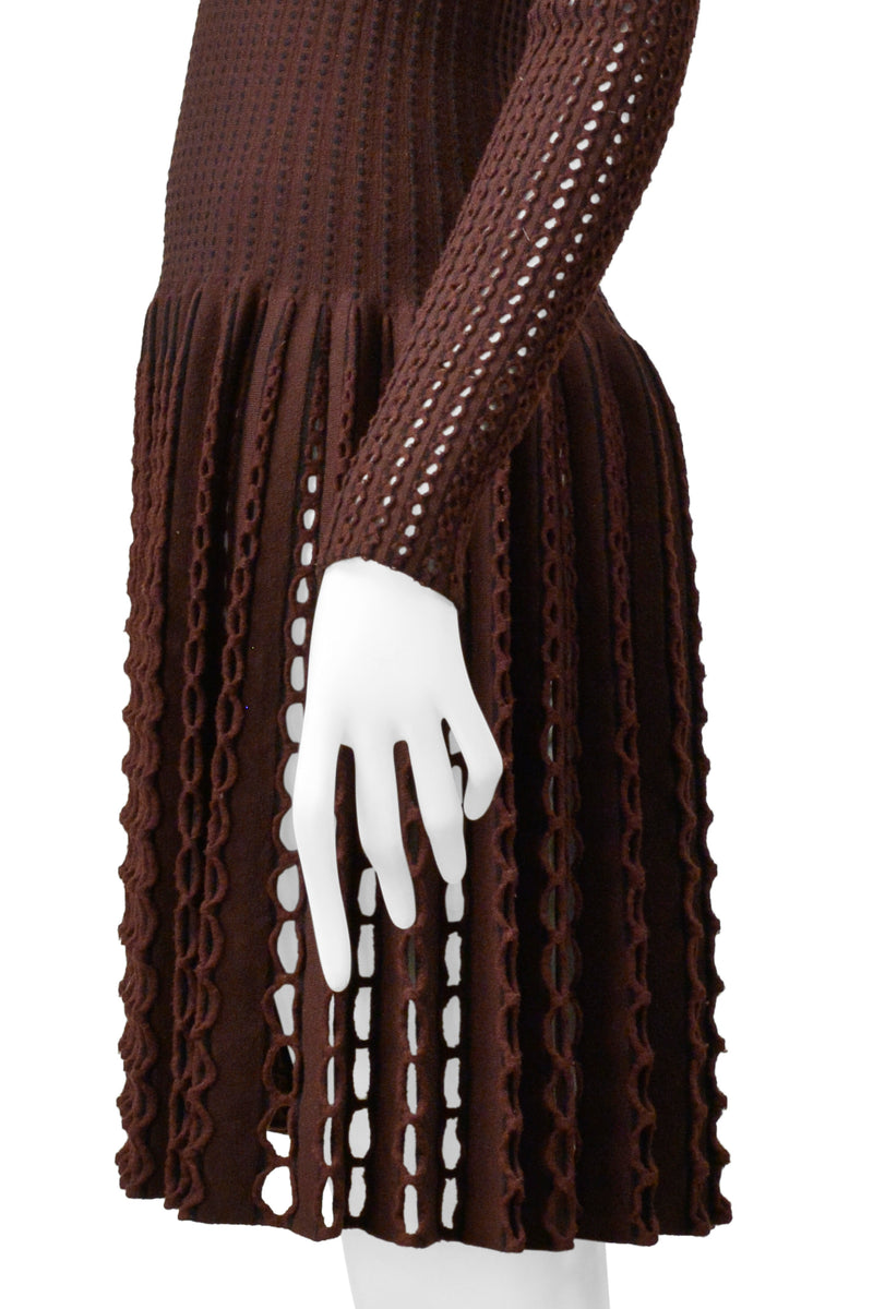 ALAIA BROWN LASER CUT FANCY KNIT DRESS