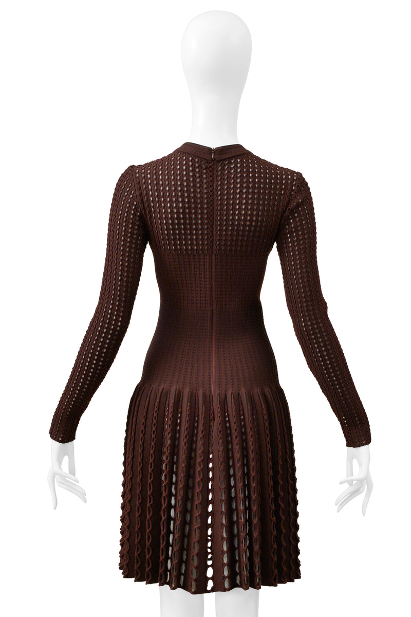 ALAIA BROWN LASER CUT FANCY KNIT DRESS