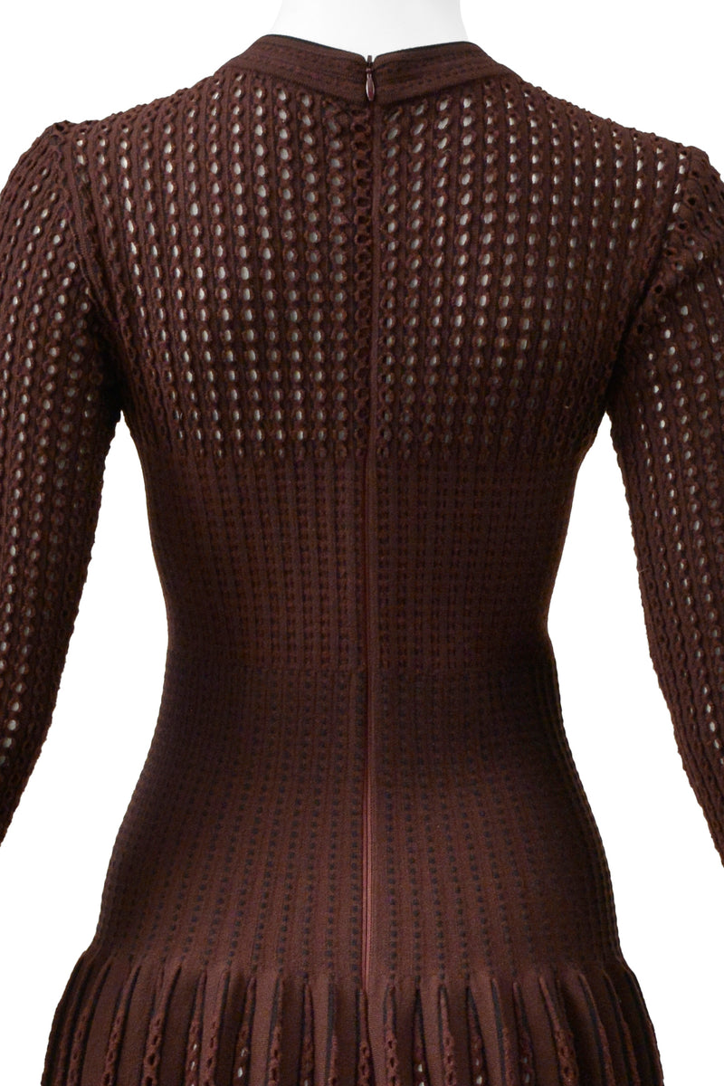 ALAIA BROWN LASER CUT FANCY KNIT DRESS