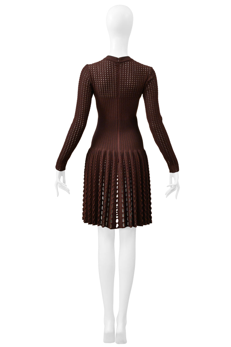 ALAIA BROWN LASER CUT FANCY KNIT DRESS