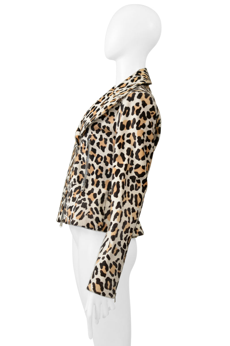 ALAIA LEOPARD PRINT PONYSKIN MOTORCYCLE JACKET