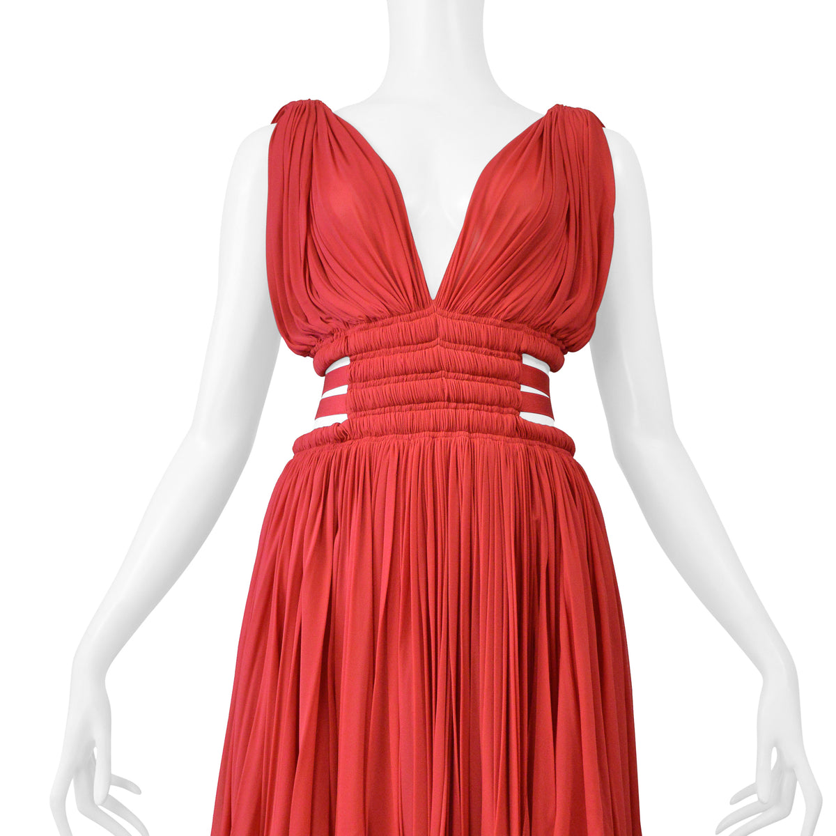 alaia red dress ALAÏA Edition 2004 The Goddess in Smocked fabric detail at Kathryn relaunch_dec Color:As Photo(CHAMPAGNE)