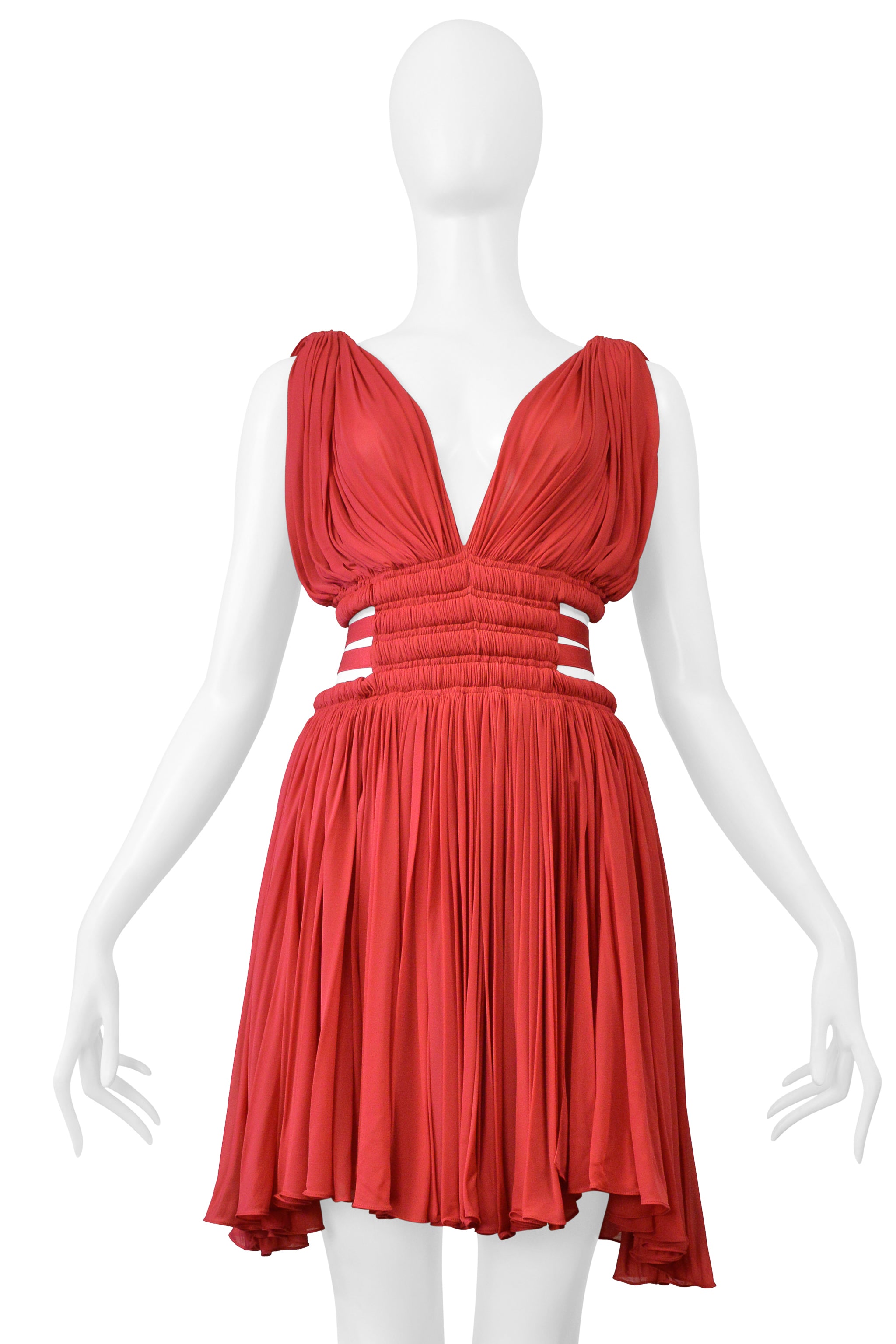 ALAIA RED JERSEY GODDESS MINI DRESS 2004