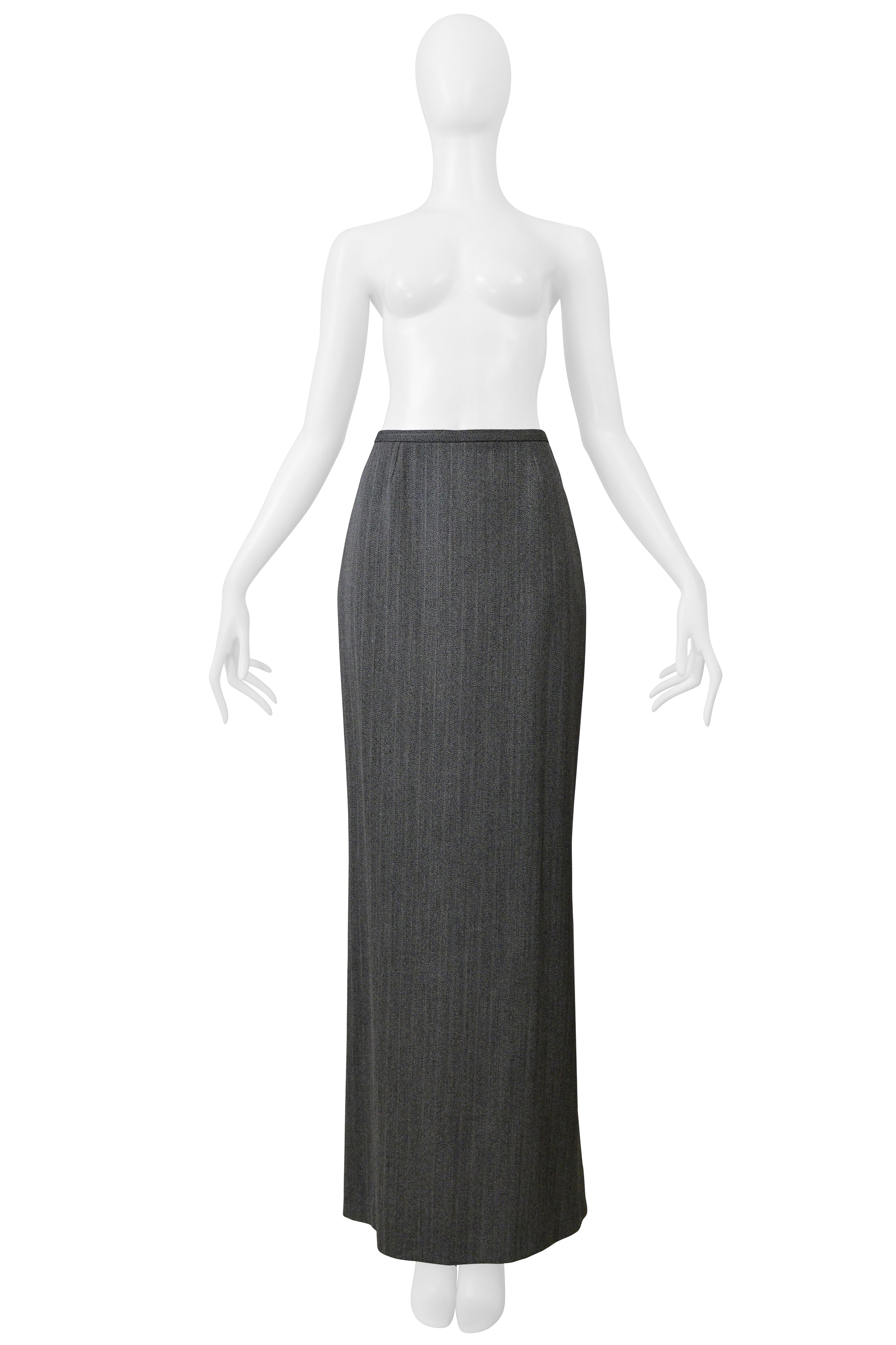 ALAIA WOOL GREY PINSTRIPE LONG SKIRT
