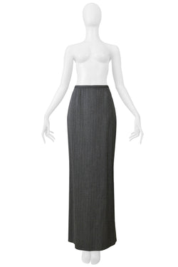 ALAIA WOOL GREY PINSTRIPE LONG SKIRT