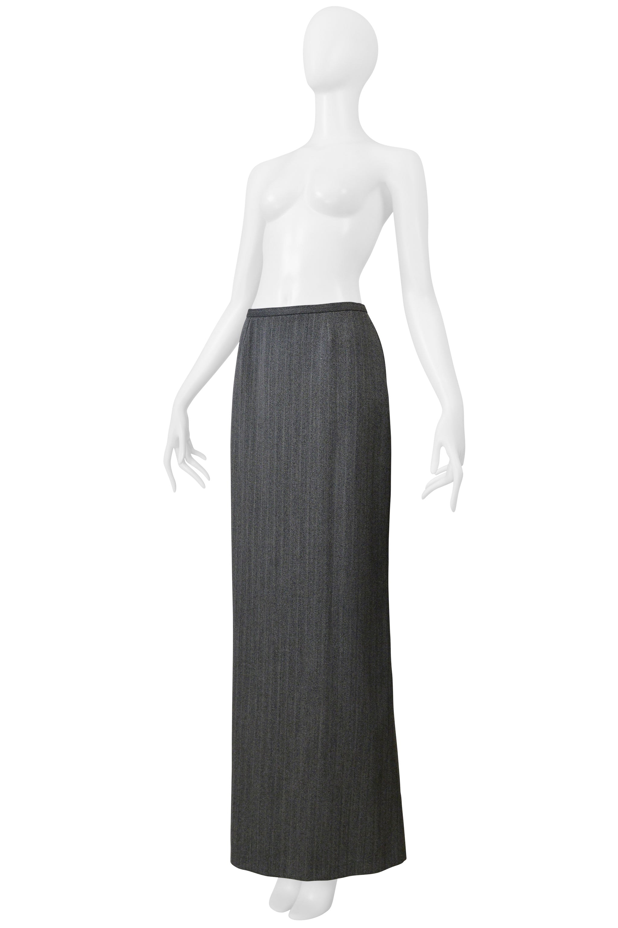 ALAIA WOOL GREY PINSTRIPE LONG SKIRT