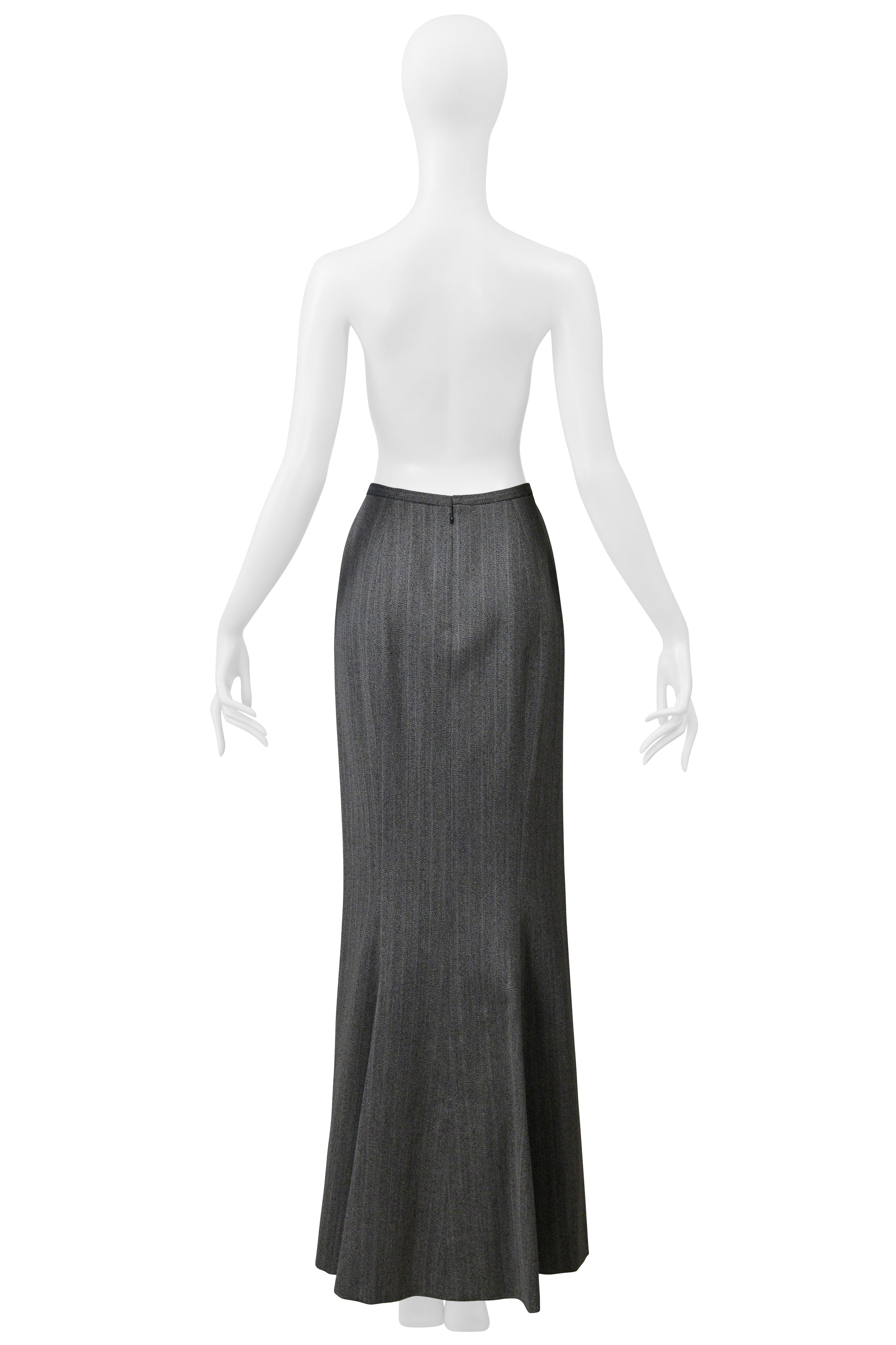 ALAIA WOOL GREY PINSTRIPE LONG SKIRT