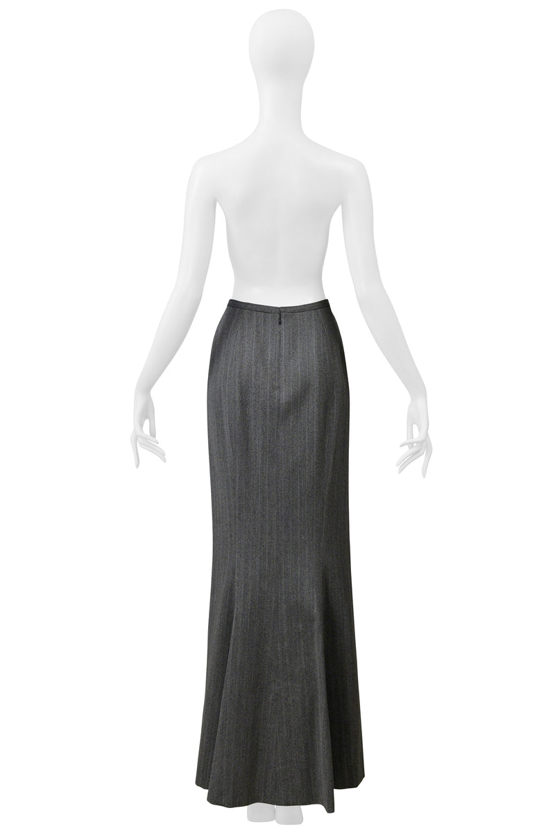ALAIA WOOL GREY PINSTRIPE LONG SKIRT