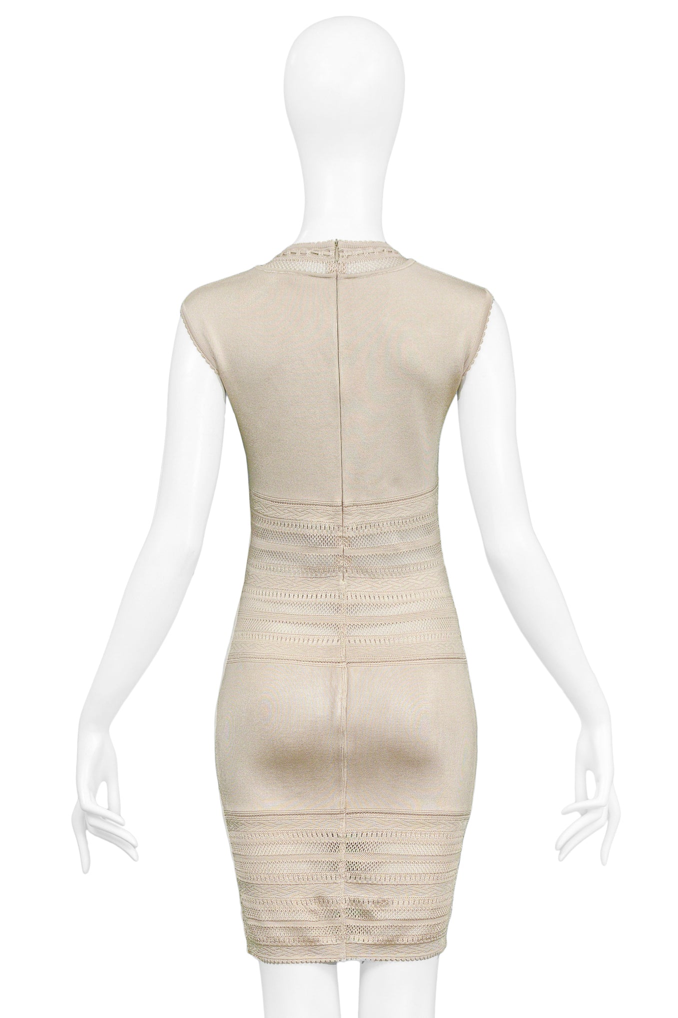 ALAIA BEIGE LACE BODYCON DRESS