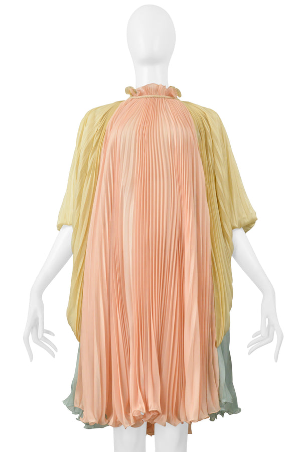 ALBERTA FERRETTI MULTICOLOR PASTEL PLEATED GODDESS DRESS WITH CORD