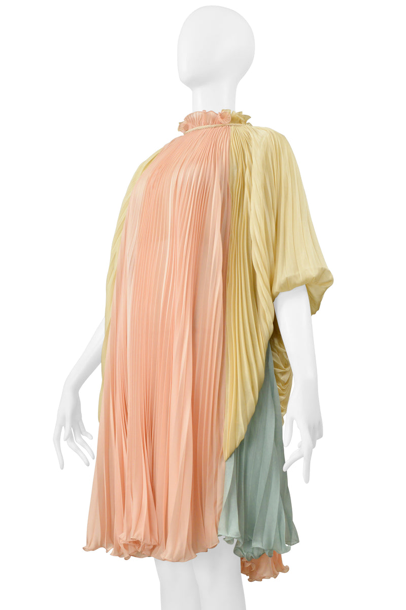 ALBERTA FERRETTI MULTICOLOR PASTEL PLEATED GODDESS DRESS WITH CORD